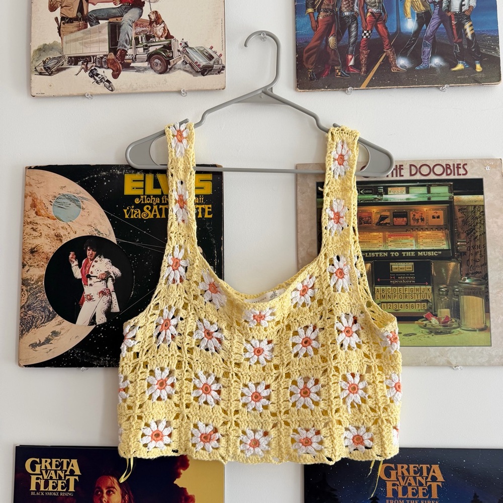 Altar'd State Yellow Floral Crochet Tank Top